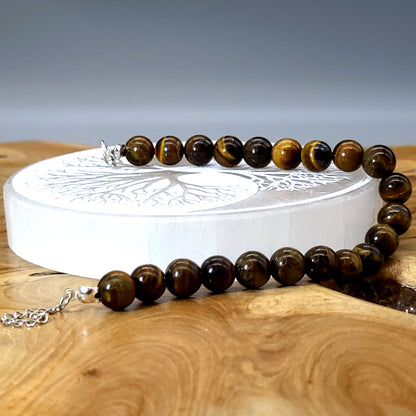 BRACELETS DE PERLES RONDES EN PIERRE OEIL DU TIGRE - 2 TAILLES AU CHOIX - BIJOUX ARTISANAUX, UNIQUES & ORIGINAUX