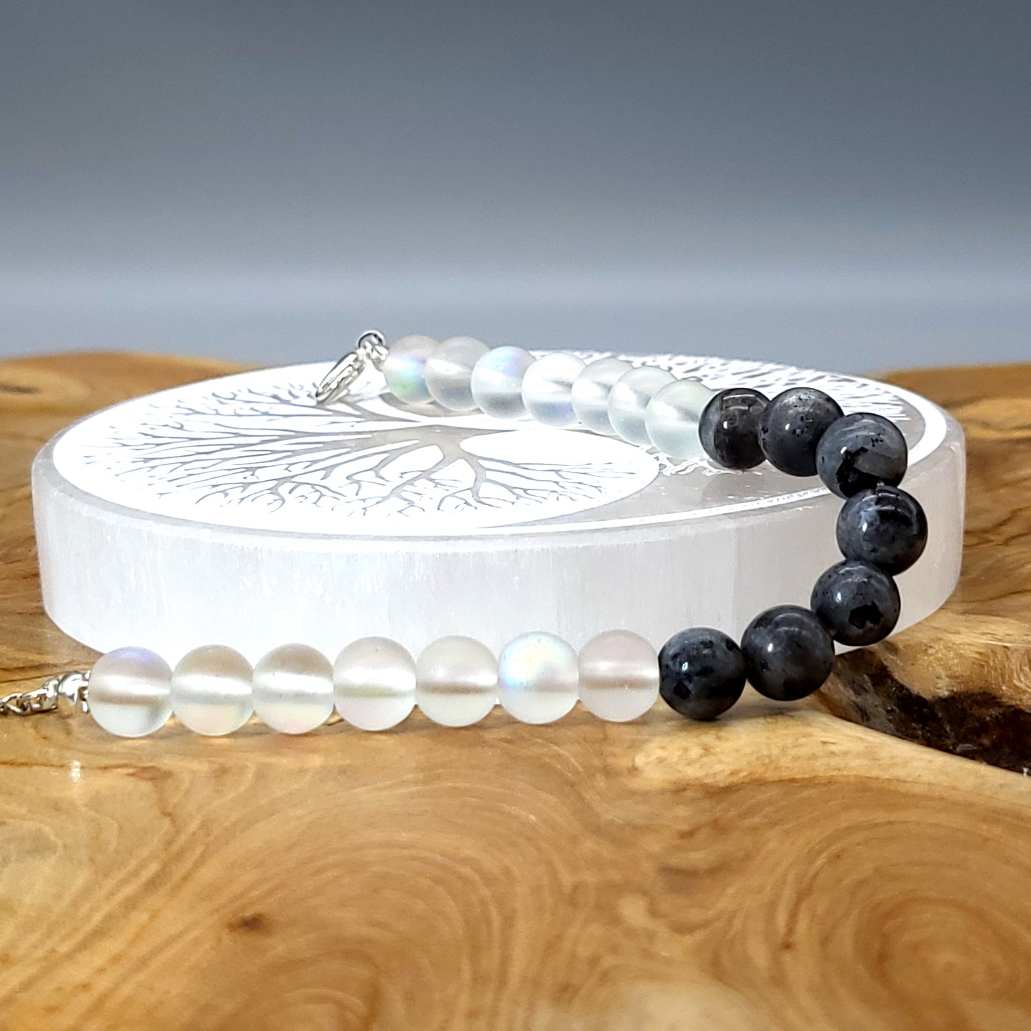 BRACELETS EN DUO DE PERLES RONDES EN PIERRES DE LUNE + LABRADORITE - 2 TAILLES AU CHOIX - BIJOUX ARTISANAUX, UNIQUES & ORIGINAUX