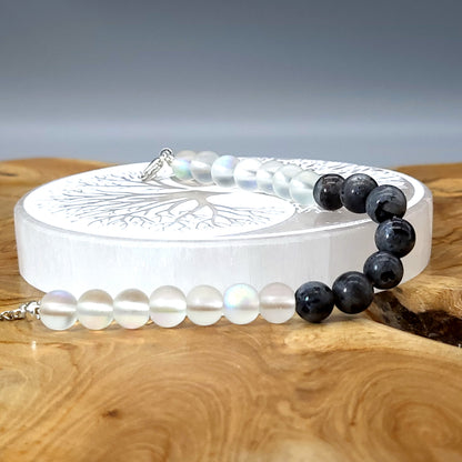 BRACELETS EN DUO DE PERLES RONDES EN PIERRES DE LUNE + LABRADORITE - 2 TAILLES AU CHOIX - BIJOUX ARTISANAUX, UNIQUES & ORIGINAUX