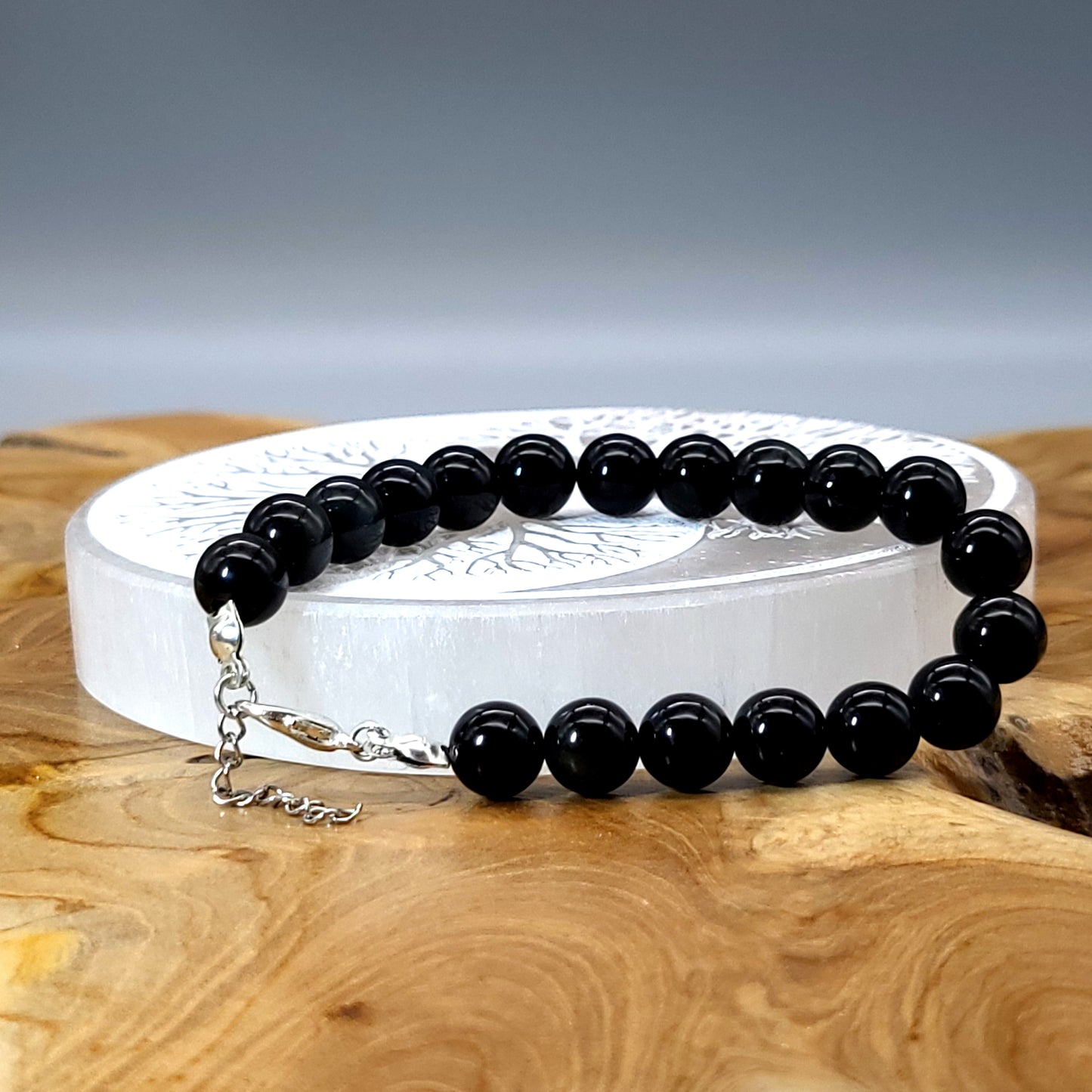 BRACELETS DE PERLES RONDES EN PIERRE OBSIDIENNE NOIRE - 2 TAILLES AU CHOIX - BIJOUX ARTISANAUX, UNIQUES & ORIGINAUX