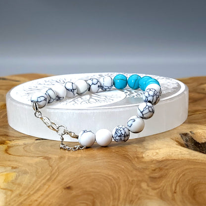 BRACELETS EN DUO DE PERLES RONDES EN PIERRES HOWLITE EN 3 VERSIONS - 2 TAILLES AU CHOIX - BIJOUX ARTISANAUX, UNIQUES & ORIGINAUX