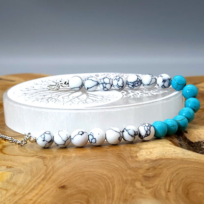 BRACELETS EN DUO DE PERLES RONDES EN PIERRES HOWLITE EN 3 VERSIONS - 2 TAILLES AU CHOIX - BIJOUX ARTISANAUX, UNIQUES & ORIGINAUX