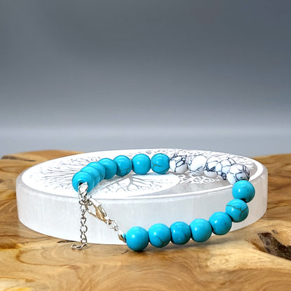 BRACELETS EN DUO DE PERLES RONDES EN PIERRES HOWLITE EN 3 VERSIONS - 2 TAILLES AU CHOIX - BIJOUX ARTISANAUX, UNIQUES & ORIGINAUX