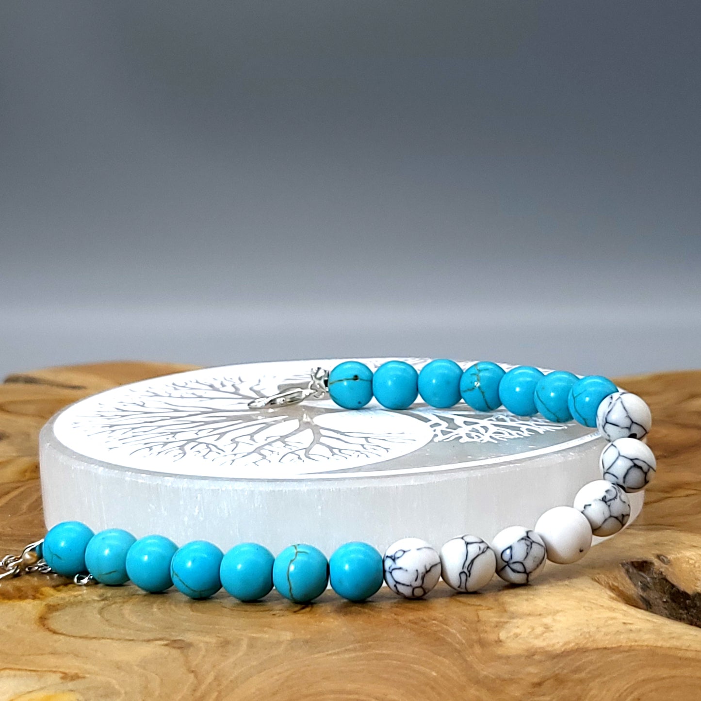 BRACELETS EN DUO DE PERLES RONDES EN PIERRES HOWLITE EN 3 VERSIONS - 2 TAILLES AU CHOIX - BIJOUX ARTISANAUX, UNIQUES & ORIGINAUX