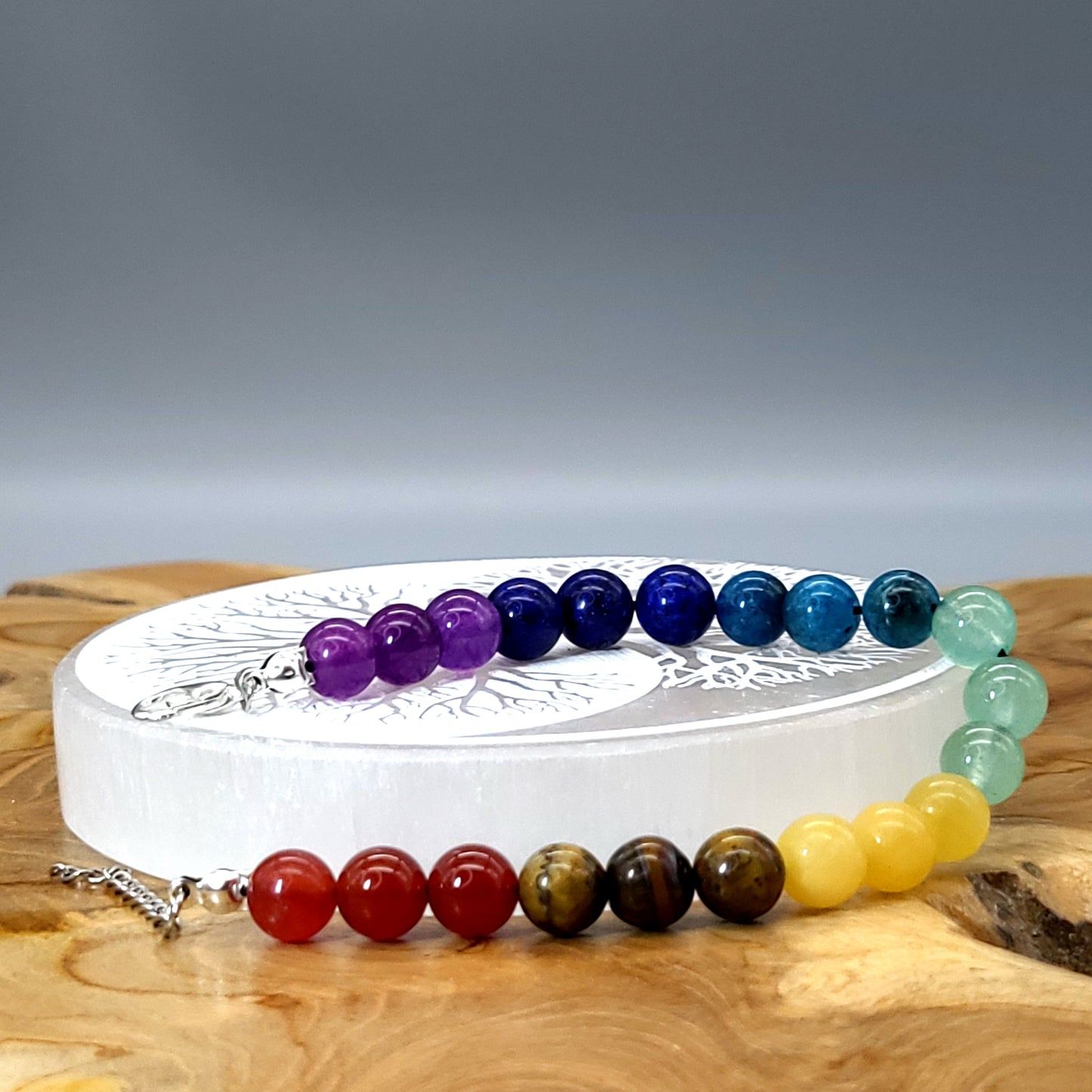 BRACELETS DE PERLES RONDES EN PIERRES DES 7 CHAKRAS - 2 TAILLES AU CHOIX - BIJOUX ARTISANAUX, UNIQUES & ORIGINAUX