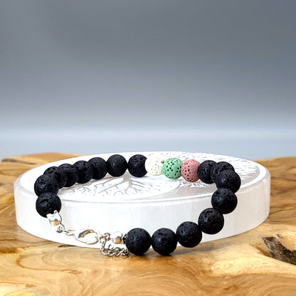 BRACELETS DE PERLES RONDES EN PIERRES DE LAVE MULTICOLORES - 2 TAILLES AU CHOIX - BIJOUX ARTISANAUX, UNIQUES & ORIGINAUX