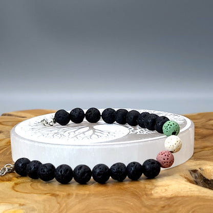 BRACELETS DE PERLES RONDES EN PIERRES DE LAVE MULTICOLORES - 2 TAILLES AU CHOIX - BIJOUX ARTISANAUX, UNIQUES & ORIGINAUX