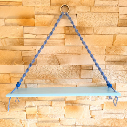 ÉTAGÈRES BALANÇOIRES BLEUES EN MACRAMÉ + BOIS - ORIGINALES, UNIQUES, ARTISANALES