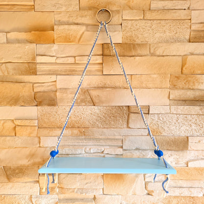 ÉTAGÈRES BALANÇOIRES BLEUES EN MACRAMÉ + BOIS - ORIGINALES, UNIQUES, ARTISANALES