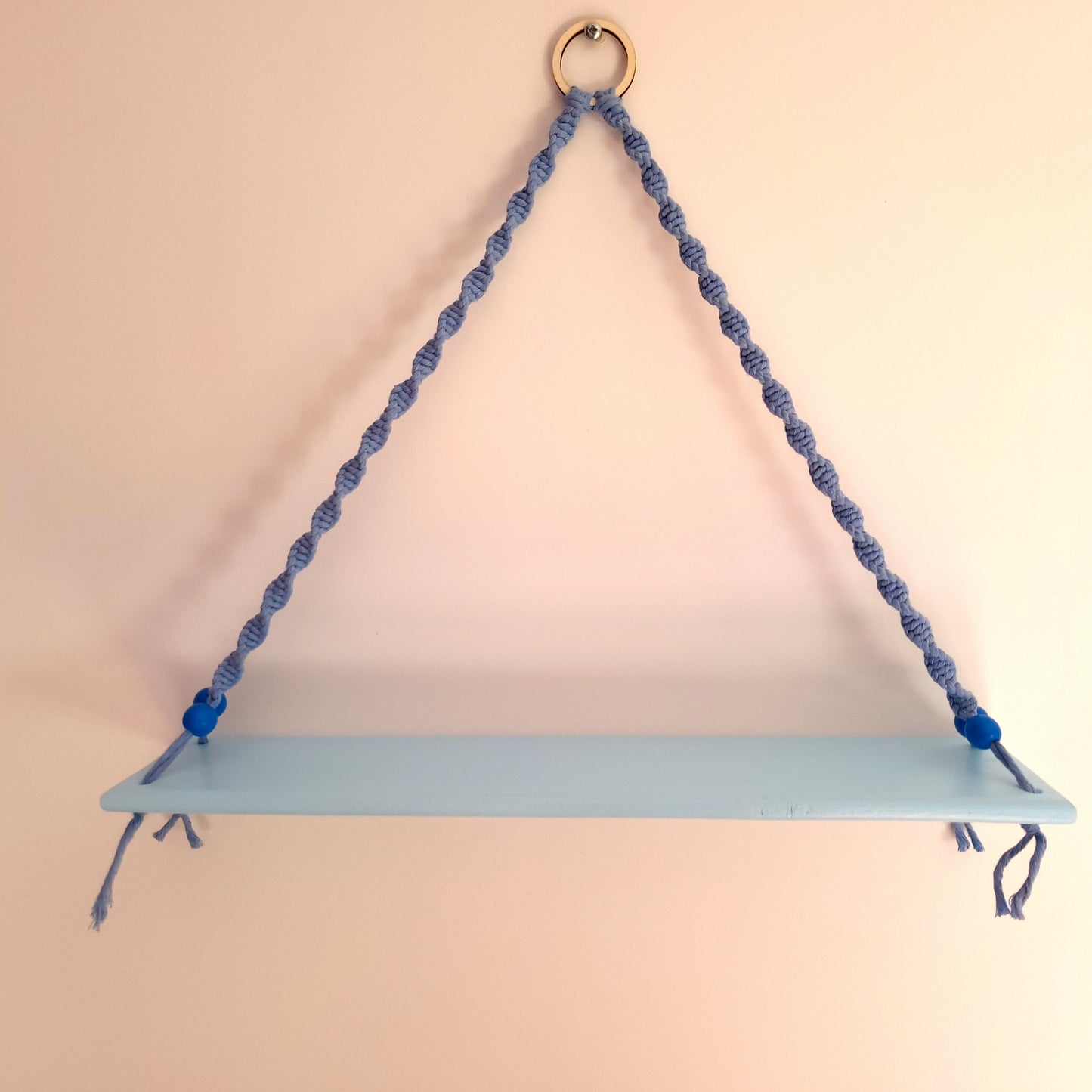 ÉTAGÈRES BALANÇOIRES BLEUES EN MACRAMÉ + BOIS - ORIGINALES, UNIQUES, ARTISANALES