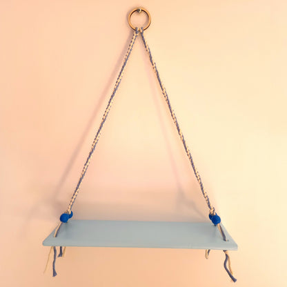 ÉTAGÈRES BALANÇOIRES BLEUES EN MACRAMÉ + BOIS - ORIGINALES, UNIQUES, ARTISANALES