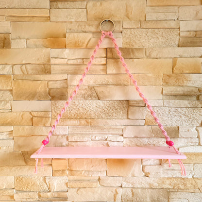 ÉTAGÈRES BALANÇOIRES ROSES EN MACRAMÉ + BOIS - ORIGINALES, UNIQUES, ARTISANALES