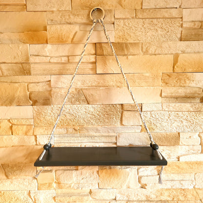 ÉTAGÈRES BALANÇOIRES GRISES EN MACRAMÉ + BOIS - ORIGINALES, UNIQUES, ARTISANALES