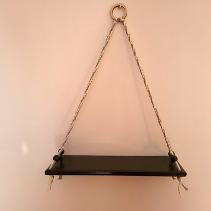 ÉTAGÈRES BALANÇOIRES GRISES EN MACRAMÉ + BOIS - ORIGINALES, UNIQUES, ARTISANALES