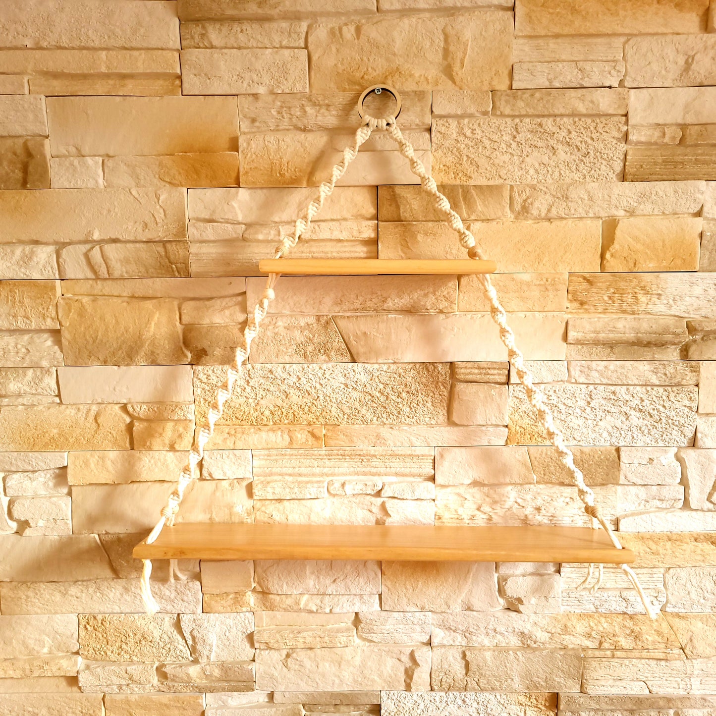 ÉTAGÈRES BALANÇOIRES EN MACRAMÉ BLANC + BOIS - ORIGINALES, UNIQUES, ARTISANALES