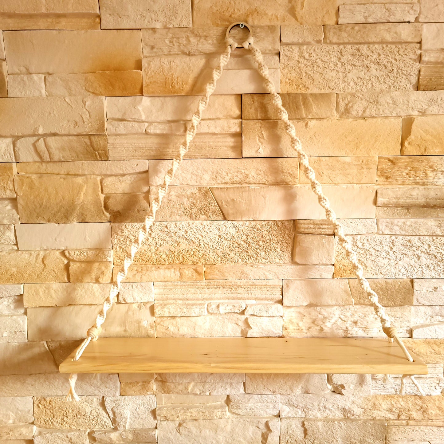 ÉTAGÈRES BALANÇOIRES EN MACRAMÉ BLANC + BOIS - ORIGINALES, UNIQUES, ARTISANALES