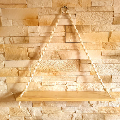 ÉTAGÈRES BALANÇOIRES EN MACRAMÉ BLANC + BOIS - ORIGINALES, UNIQUES, ARTISANALES