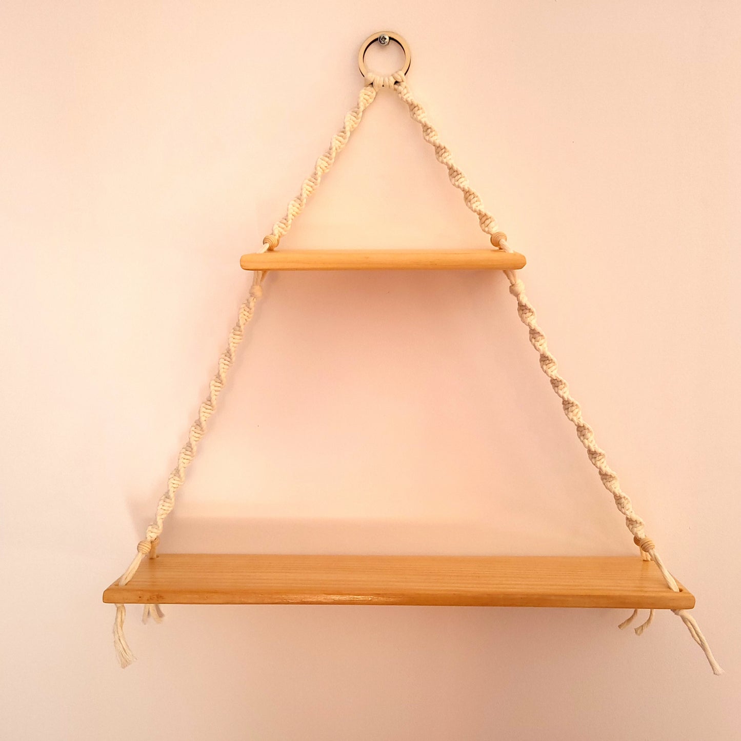 ÉTAGÈRES BALANÇOIRES EN MACRAMÉ BLANC + BOIS - ORIGINALES, UNIQUES, ARTISANALES