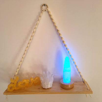 ÉTAGÈRES BALANÇOIRES EN MACRAMÉ BLANC + BOIS - ORIGINALES, UNIQUES, ARTISANALES