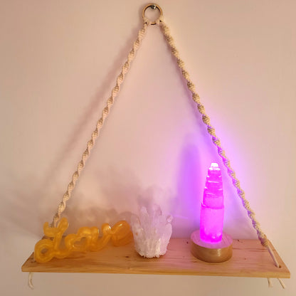 ÉTAGÈRES BALANÇOIRES EN MACRAMÉ BLANC + BOIS - ORIGINALES, UNIQUES, ARTISANALES