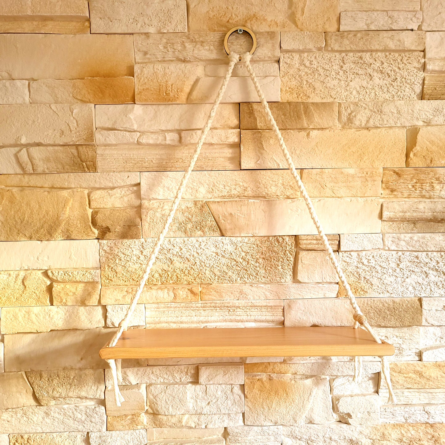 ÉTAGÈRES BALANÇOIRES EN MACRAMÉ BLANC + BOIS - ORIGINALES, UNIQUES, ARTISANALES