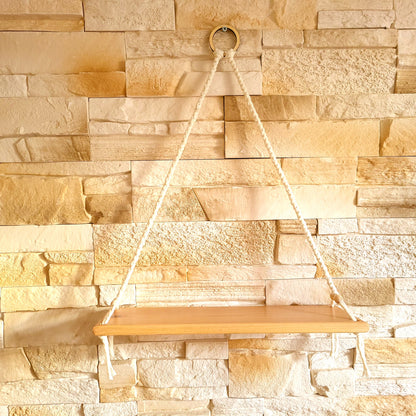 ÉTAGÈRES BALANÇOIRES EN MACRAMÉ BLANC + BOIS - ORIGINALES, UNIQUES, ARTISANALES