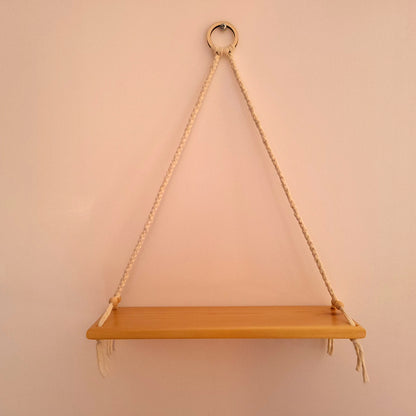 ÉTAGÈRES BALANÇOIRES EN MACRAMÉ BLANC + BOIS - ORIGINALES, UNIQUES, ARTISANALES