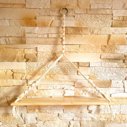 ÉTAGÈRES BALANÇOIRES EN MACRAMÉ BLANC + BOIS - ORIGINALES, UNIQUES, ARTISANALES