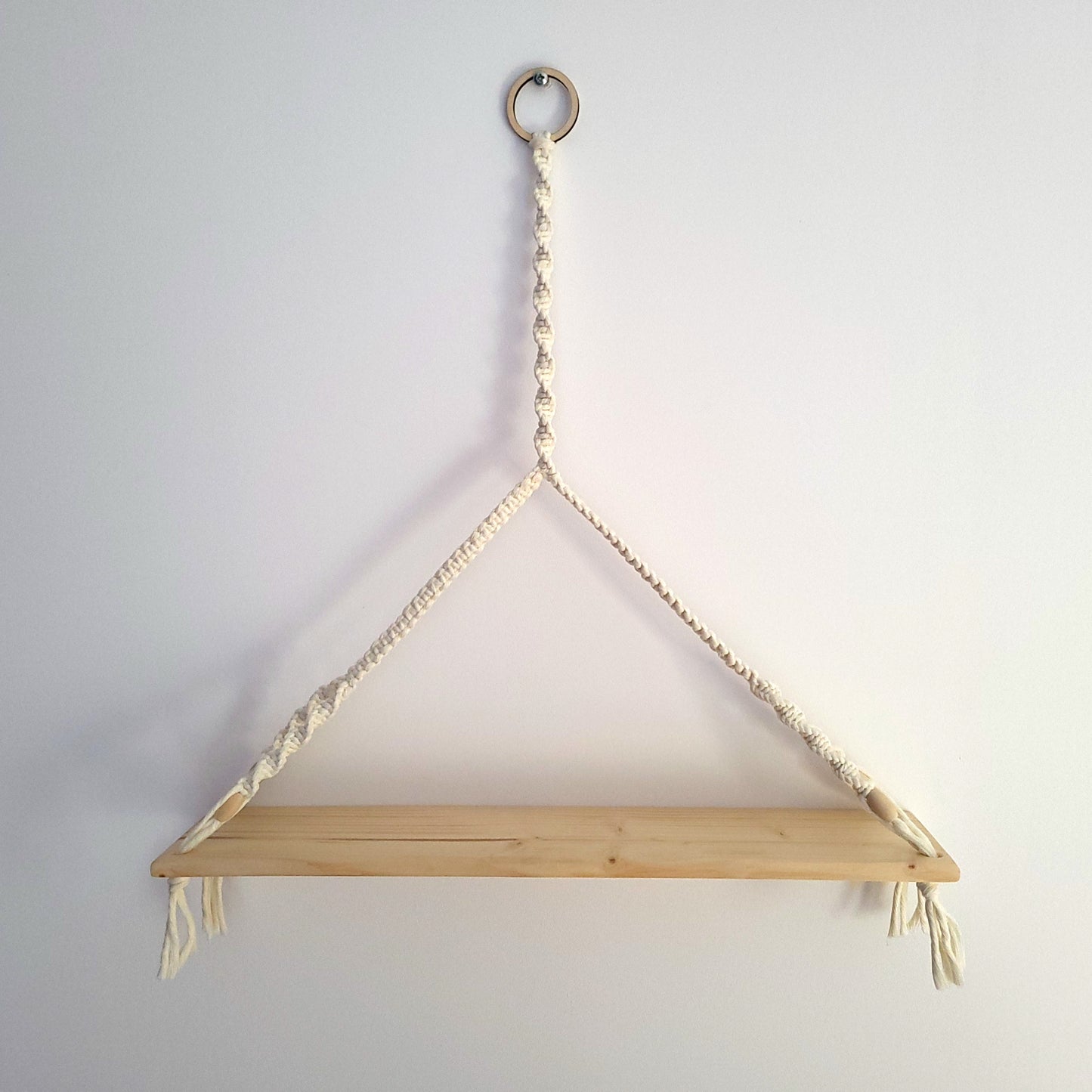 ÉTAGÈRES BALANÇOIRES EN MACRAMÉ BLANC + BOIS - ORIGINALES, UNIQUES, ARTISANALES