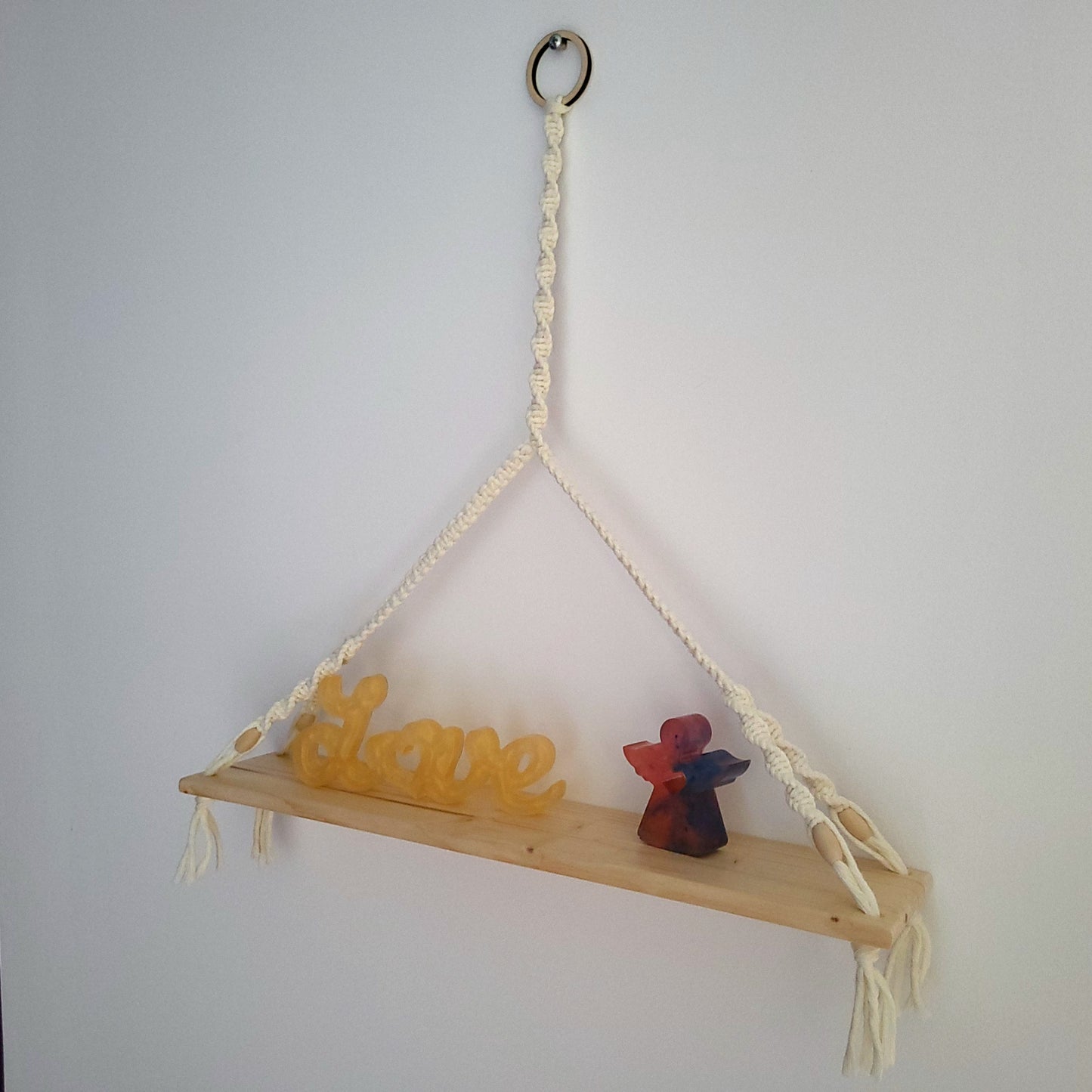 ÉTAGÈRES BALANÇOIRES EN MACRAMÉ BLANC + BOIS - ORIGINALES, UNIQUES, ARTISANALES