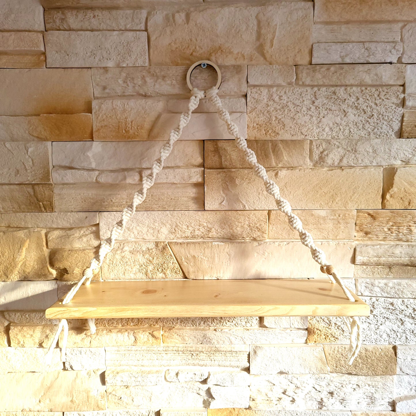 ÉTAGÈRES BALANÇOIRES EN MACRAMÉ BLANC + BOIS - ORIGINALES, UNIQUES, ARTISANALES