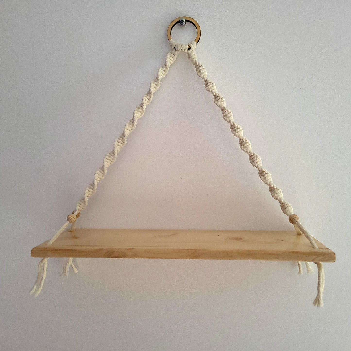 ÉTAGÈRES BALANÇOIRES EN MACRAMÉ BLANC + BOIS - ORIGINALES, UNIQUES, ARTISANALES
