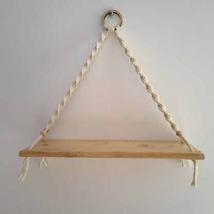 ÉTAGÈRES BALANÇOIRES EN MACRAMÉ BLANC + BOIS - ORIGINALES, UNIQUES, ARTISANALES