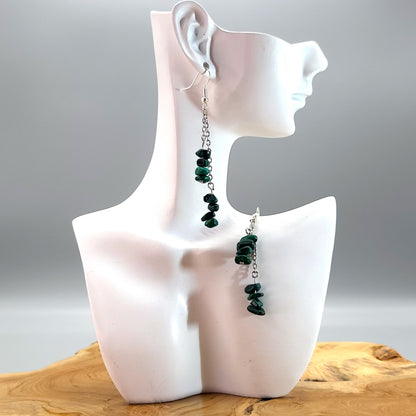 3 MODÈLES DE BOUCLES D'OREILLES PERLES RONDES EN PIERRE DE MALACHITE - BIJOUX ARTISANAUX, UNIQUES & ORIGINAUX