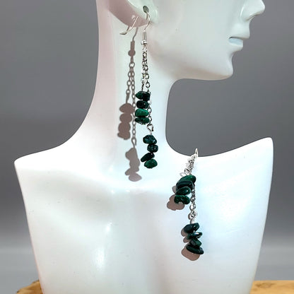 3 MODÈLES DE BOUCLES D'OREILLES PERLES RONDES EN PIERRE DE MALACHITE - BIJOUX ARTISANAUX, UNIQUES & ORIGINAUX