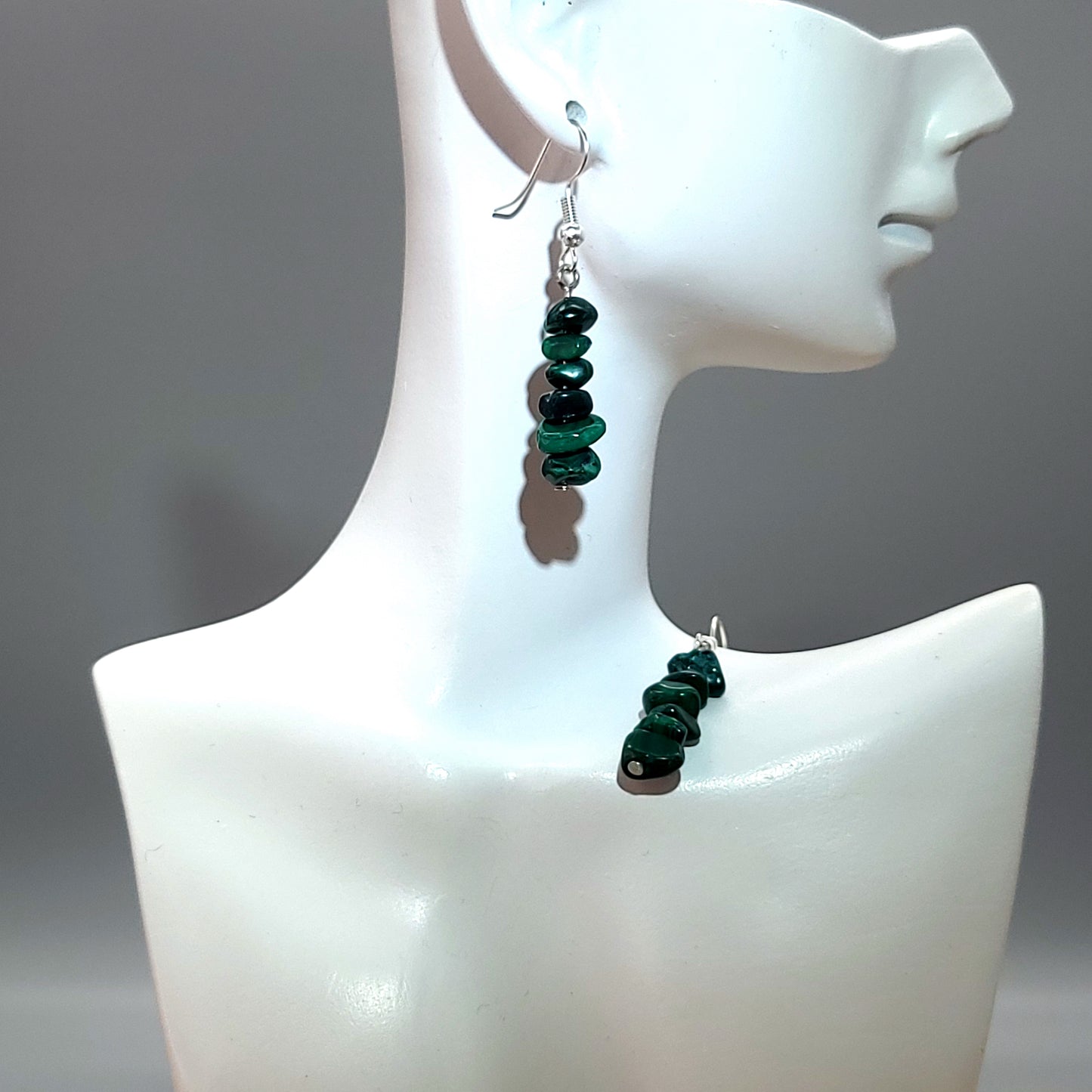 3 MODÈLES DE BOUCLES D'OREILLES PERLES RONDES EN PIERRE DE MALACHITE - BIJOUX ARTISANAUX, UNIQUES & ORIGINAUX