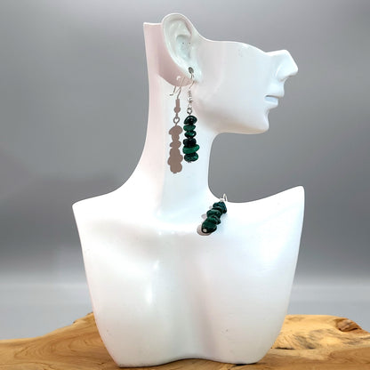 3 MODÈLES DE BOUCLES D'OREILLES PERLES RONDES EN PIERRE DE MALACHITE - BIJOUX ARTISANAUX, UNIQUES & ORIGINAUX