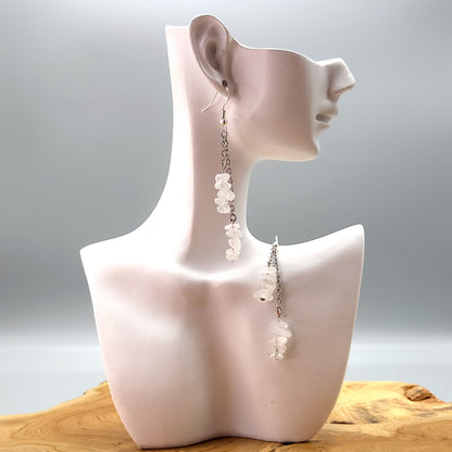 3 MODÈLES DE BOUCLES D'OREILLES EN PIERRE de QUARTZ BLANC - BIJOUX ARTISANAUX, UNIQUES & ORIGINAUX