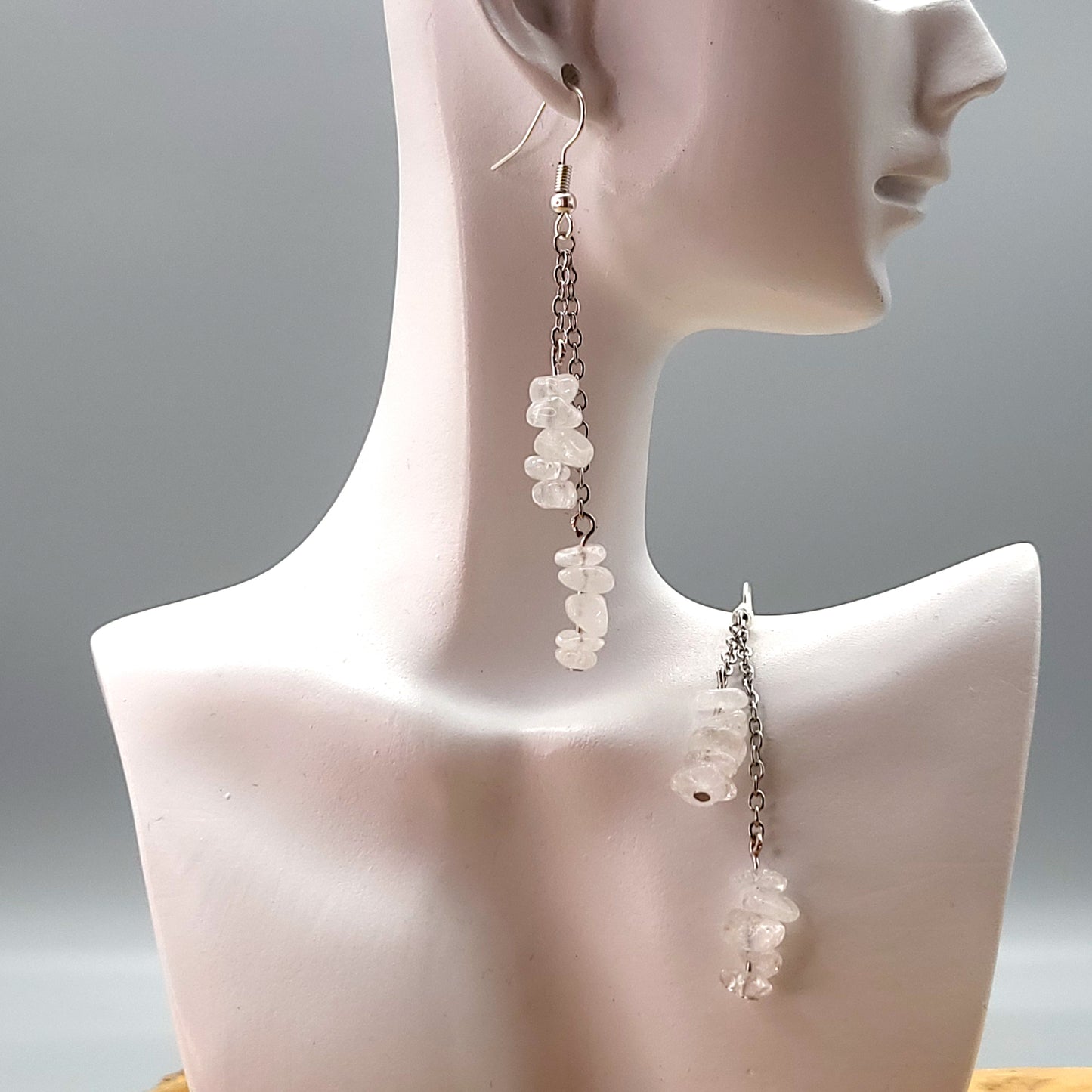 3 MODÈLES DE BOUCLES D'OREILLES EN PIERRE de QUARTZ BLANC - BIJOUX ARTISANAUX, UNIQUES & ORIGINAUX