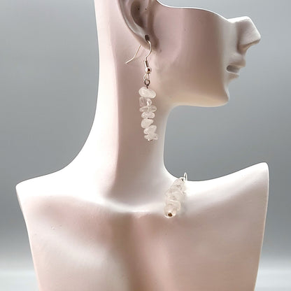 3 MODÈLES DE BOUCLES D'OREILLES EN PIERRE de QUARTZ BLANC - BIJOUX ARTISANAUX, UNIQUES & ORIGINAUX