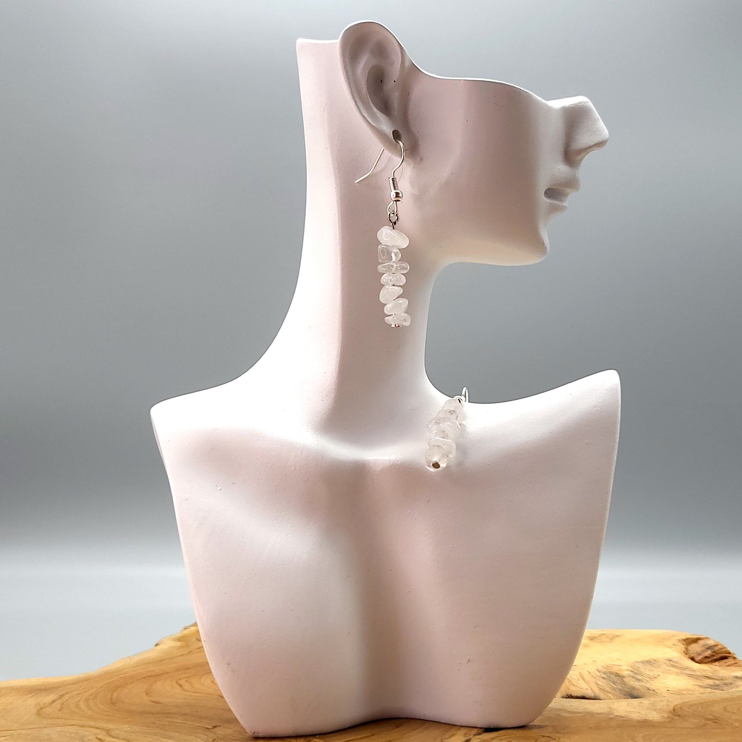 3 MODÈLES DE BOUCLES D'OREILLES EN PIERRE de QUARTZ BLANC - BIJOUX ARTISANAUX, UNIQUES & ORIGINAUX