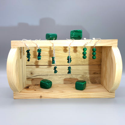 3 MODÈLES DE BOUCLES D'OREILLES PERLES RONDES EN PIERRE DE MALACHITE - BIJOUX ARTISANAUX, UNIQUES & ORIGINAUX