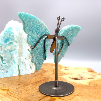 GRAND PAPILLON EN PIERRE AMAZONITE VERTE N°3 SUR SOCLE EN MÉTAL - DÉCORATION ARTISANALE, ORIGINALE & UNIQUE AU CHOIX