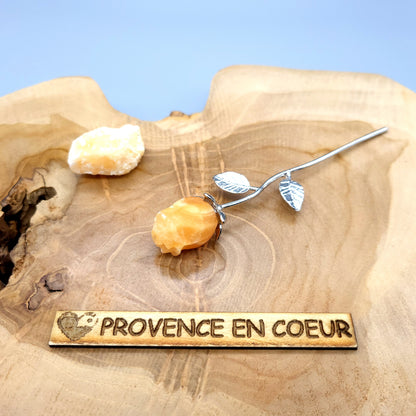 FLEUR " ROSE " EN PIERRE CALCITE JAUNE SCULPTÉE – DÉCORATION ORIGINALE, UNIQUE & ARTISANALE