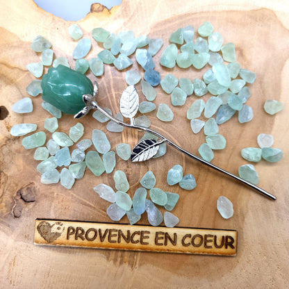 FLEUR " ROSE " EN PIERRE AVENTURINE VERTE SCULPTÉE – DÉCORATION ORIGINALE, UNIQUE & ARTISANALE