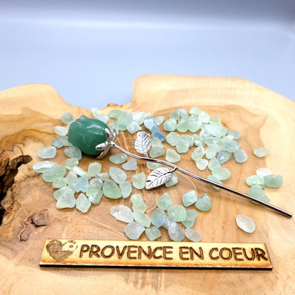 FLEUR " ROSE " EN PIERRE AVENTURINE VERTE SCULPTÉE – DÉCORATION ORIGINALE, UNIQUE & ARTISANALE