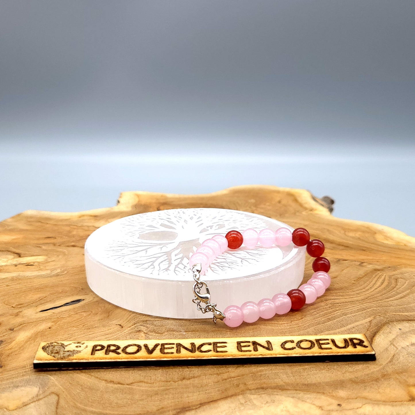 BRACELETS EN DUO DE PERLES RONDES EN PIERRES DE QUARTZ ROSE + CORNALINE - 2 TAILLES AU CHOIX - BIJOUX ARTISANAUX, UNIQUES & ORIGINAUX