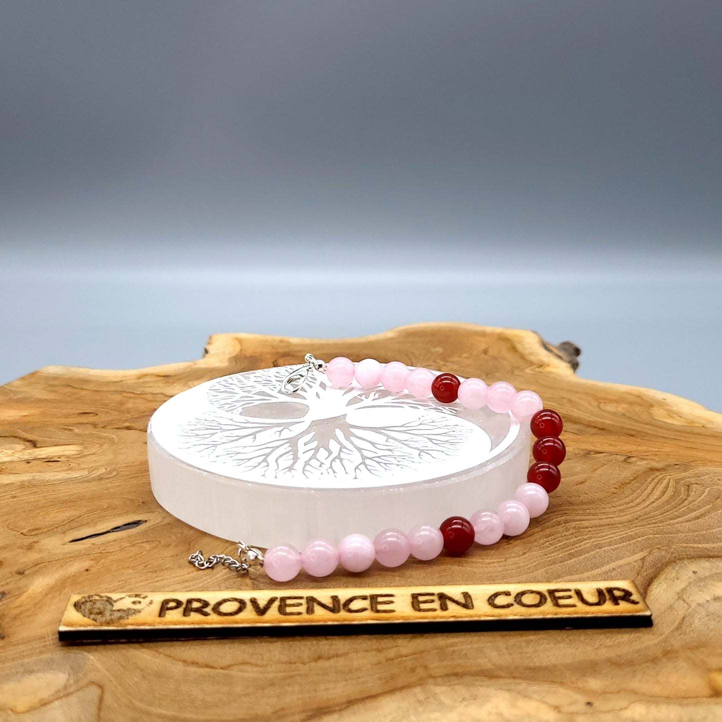 BRACELETS EN DUO DE PERLES RONDES EN PIERRES DE QUARTZ ROSE + CORNALINE - 2 TAILLES AU CHOIX - BIJOUX ARTISANAUX, UNIQUES & ORIGINAUX