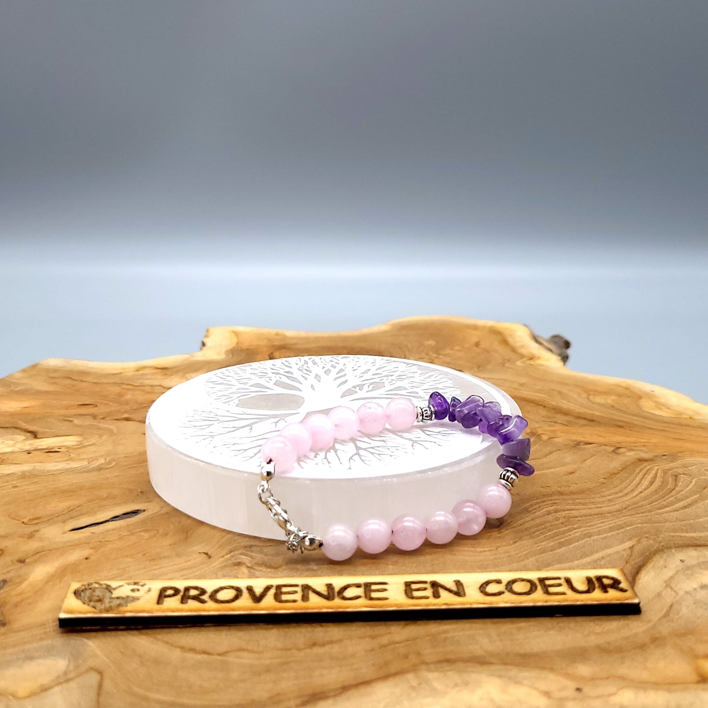 BRACELETS EN DUO DE PERLES RONDES EN PIERRES QUARTZ ROSE + AMÉTHYSTE - 2 TAILLES AU CHOIX - BIJOUX ARTISANAUX, UNIQUES & ORIGINAUX
