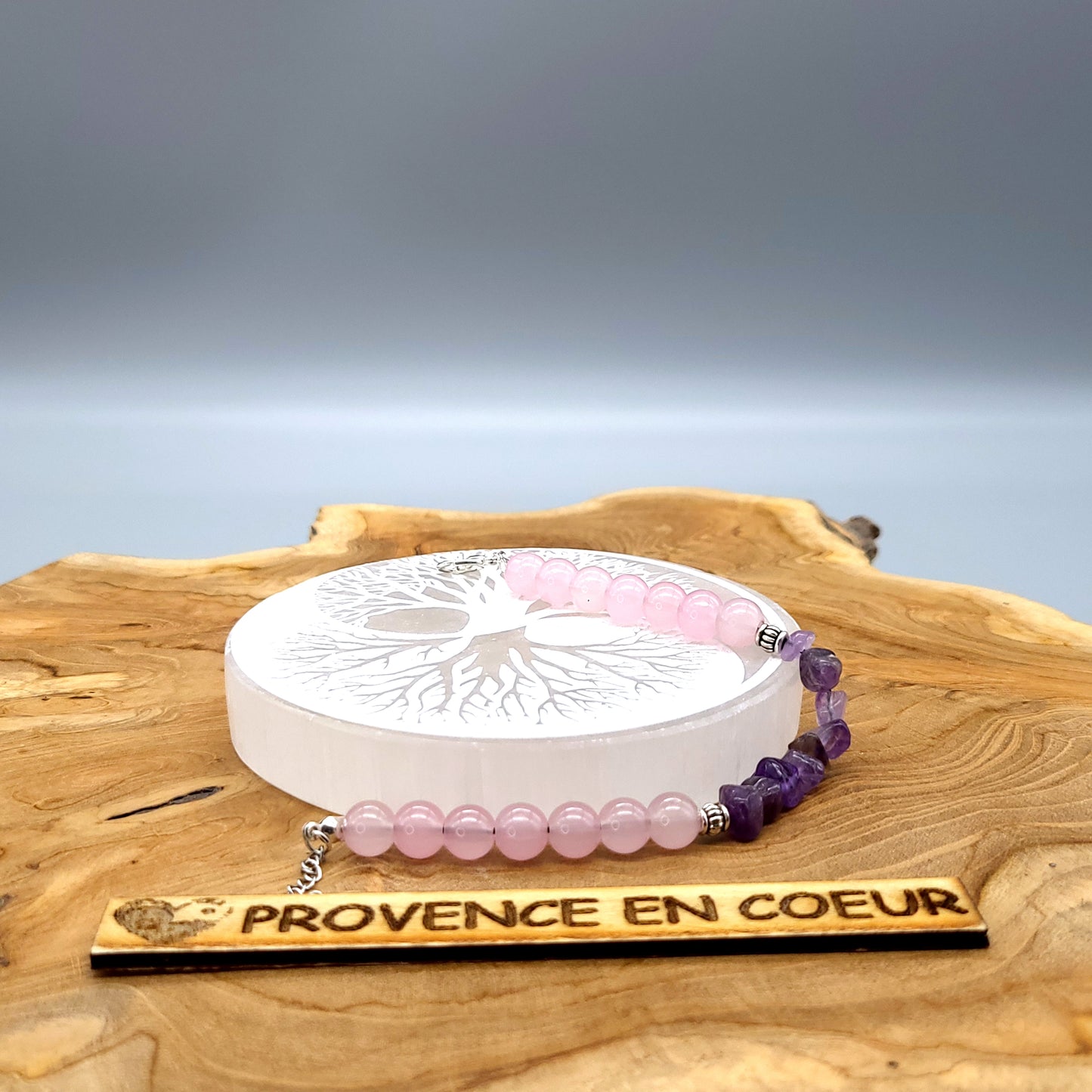 BRACELETS EN DUO DE PERLES RONDES EN PIERRES QUARTZ ROSE + AMÉTHYSTE - 2 TAILLES AU CHOIX - BIJOUX ARTISANAUX, UNIQUES & ORIGINAUX